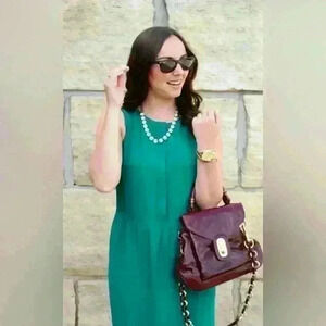 J. Crew Mini Dress Lined Sleeveless Round Neck Button  Zip Green Size 2